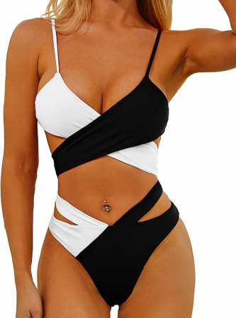 COSTUME BAIE FEMEI - Costum de baie femei din 2 piese alb/negru marimea L