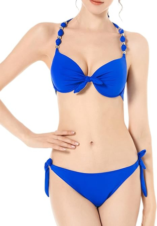 Costum de baie femei din 2 piese ajustabile albastru M [3]