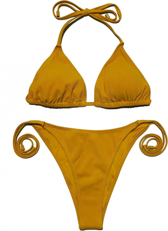 Costum de baie femei din 2 piese galben L [3]