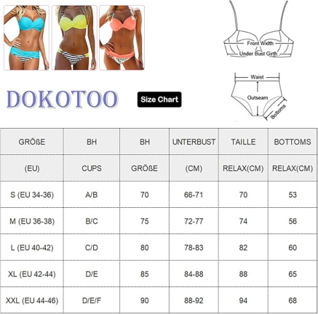 Costum de Baie albastru Damă 2 Piese, Bikini cu Design Petrecut, Bretele Reglabile, 2XL [5]