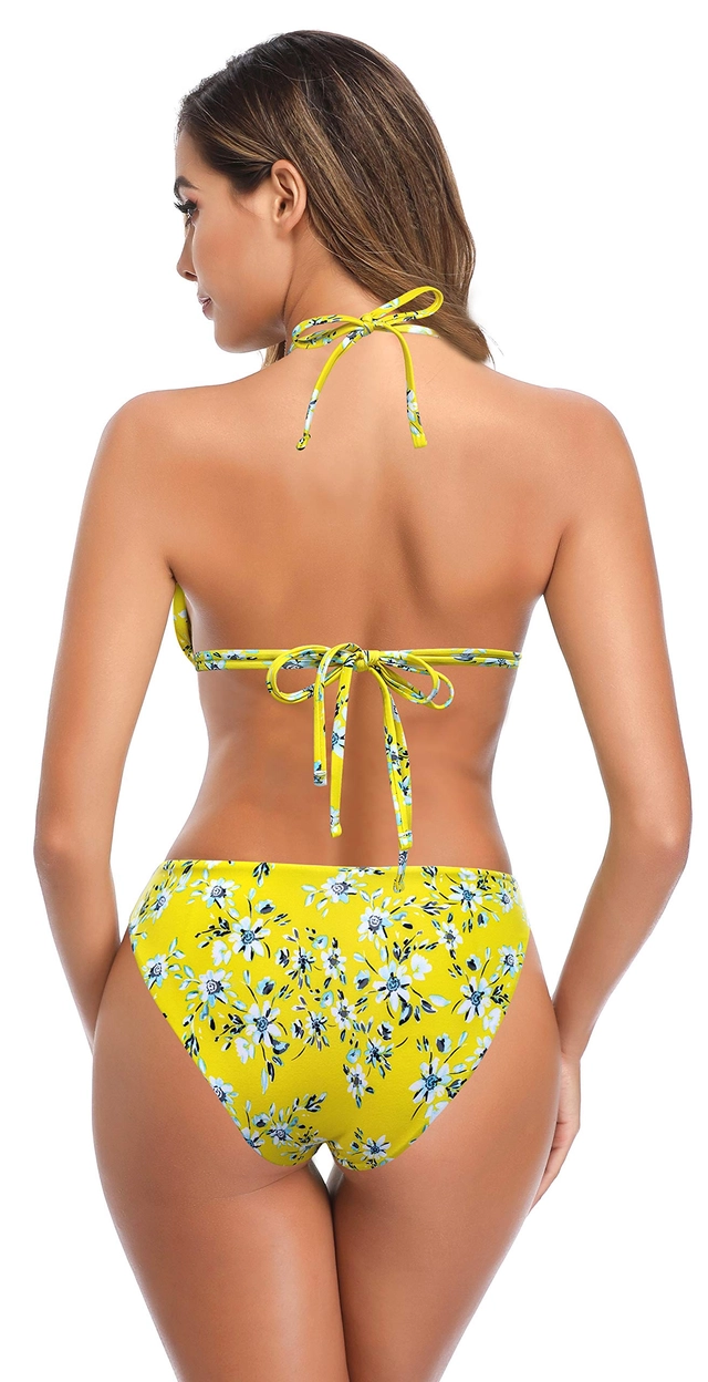 Costum de baie femei din 2 piese galben cu flori L [1]