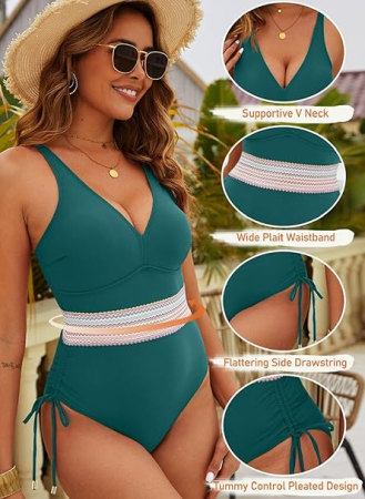 Costum de baie femei dintr-o bucata, cu control al abdomenului,  verde S [4]