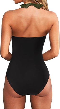 Costum de baie femei dintr-o bucata, cu decolteu în V, Verde/negru XL [1]