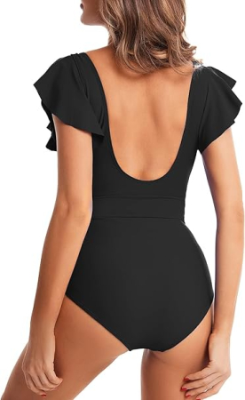 Costum de baie femei dintr-o bucata, cu decolteu în V, Roz 2XL [1]