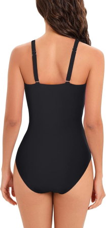 Costum de baie femei dintr-o bucata, cu decolteu în V, Alb/negru L [3]