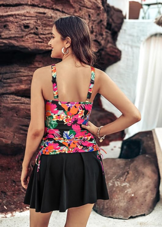 Costum de baie femei dintr-o bucata, cu fusta, negru/multicolor S [2]