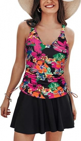 COSTUME BAIE FEMEI - Costum de baie femei dintr-o bucata, cu fusta, negru/multicolor S