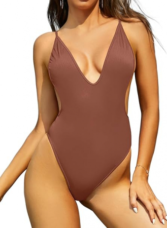 COSTUME BAIE FEMEI - Costum de baie femei dintr-o bucata, Maro 2XL
