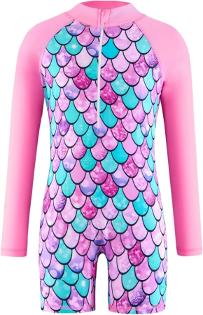 COSTUME BAIE FEMEI - Costum de baie fete dintr-o bucata, maneci lungi, protectie UV, 130 roz