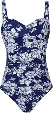 COSTUME BAIE FEMEI - Costum de baie pentru femei, control al abdomenului, albastru cu flori albe,  M