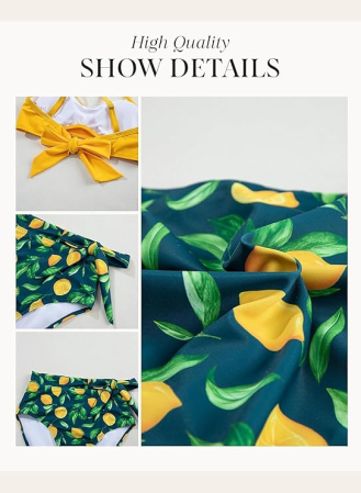 Costum de baie talie inalta din 2 bucati pentru femei, galben/verde XL [4]