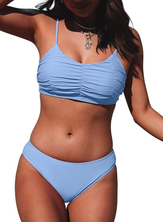 COSTUME BAIE FEMEI - Costum de baie talie inalta din 2 bucati pentru femei, bleu L