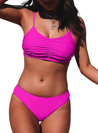 COSTUME BAIE FEMEI - Costum de baie talie inalta din 2 bucati pentru femei, Roz L