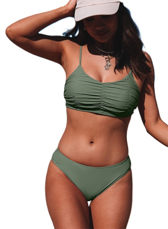 COSTUME BAIE FEMEI - Costum de baie talie inalta din 2 bucati pentru femei, Verde XL