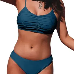 COSTUME BAIE FEMEI - Costum de baie talie inalta din 2 bucati pentru femei, Albastru XL