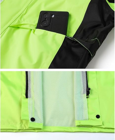 Costum de muca verde/negru impermeabil pentru bărbați, jachetă și pantaloni reflectorizante, rezistente la vânt  XXL [4]