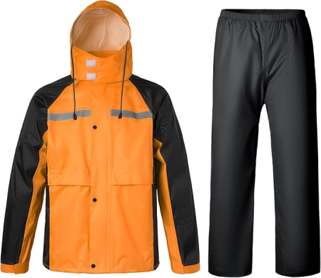 Imbracaminte protectia muncii - Costum de muca portocaliu/negru impermeabil pentru bărbați, jachetă și pantaloni reflectorizante, rezistente la vânt  XXL