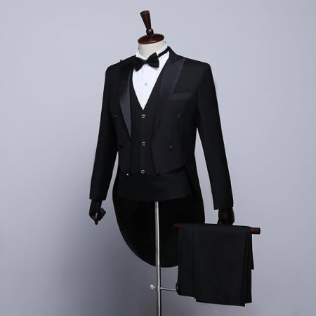Costum bărbătesc elegant Slim Fit, sacou cu rever crestat, pantaloni, papion, 3 piese, pentru evenimente XS [3]