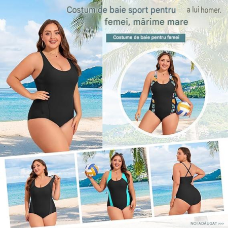 Costum negru de baie dintr-o bucata pentru femei, elastic, cu uscare rapida, control abdomen, 2XL 46 [3]