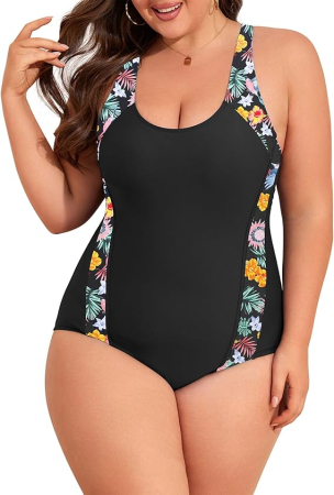 COSTUME BAIE FEMEI - Costum negru de baie dintr-o bucata pentru femei, elastic, cu uscare rapida, control abdomen, 2XL 46