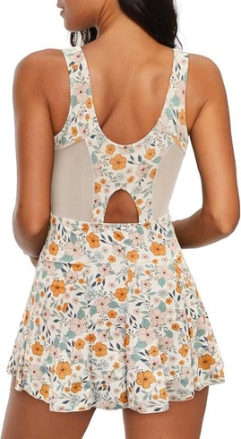 Costum alb floral de Baie Damă, Întreg, Push-Up, Efect Modelator, Detalii Mesh, XL [1]