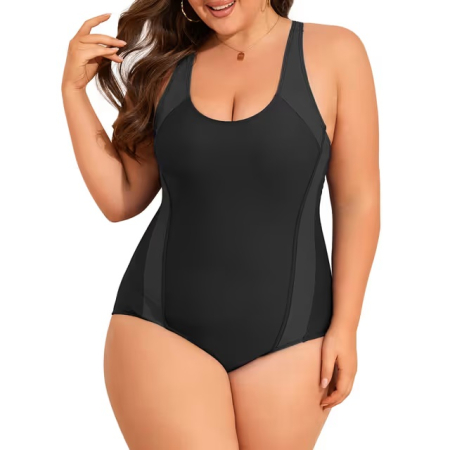 COSTUME BAIE FEMEI - Costum negru de baie dintr-o bucata pentru femei, elastic, cu uscare rapida, control abdomen, 2XL 44