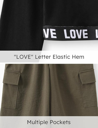 Costum pantaloni largi si top negru pentru fete 11-12 ani, 146-152cm [4]