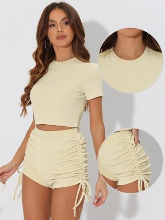 Costum pantaloni si top crem, de vara, pentru femei, M [1]