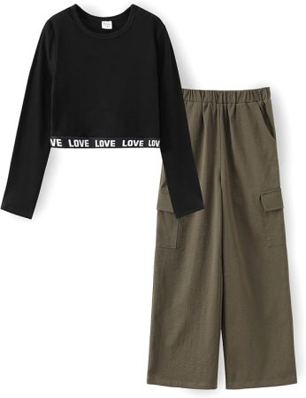 Costum pantaloni largi si top negru pentru fete 9-10 ani 134-140cm [5]