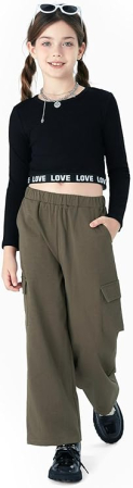 Costume si compleuri dama - Costum pantaloni largi si top negru pentru fete 11-12 ani, 146-152cm