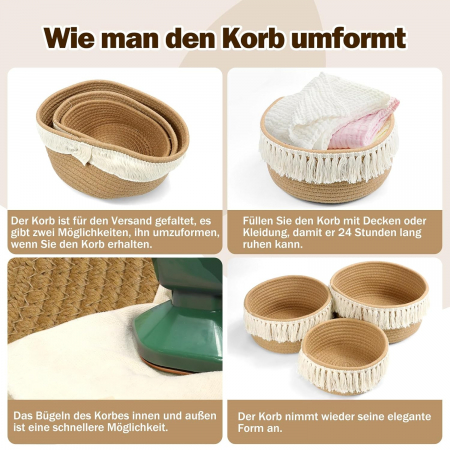 Cosuri de depozitare din funie impletita -set 3 buc mare (25 cm x 14 cm), mediu (21 cm x 10 cm) și mic (18 cm x 8 cm) [6]