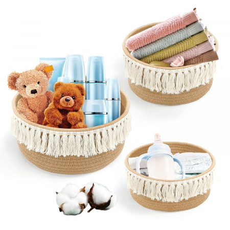 DEPOZITARE - Cosuri de depozitare din funie impletita -set 3 buc mare (25 cm x 14 cm), mediu (21 cm x 10 cm) și mic (18 cm x 8 cm)