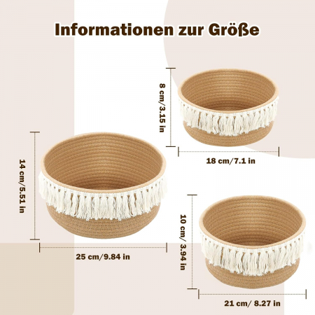 Cosuri de depozitare din funie impletita -set 3 buc mare (25 cm x 14 cm), mediu (21 cm x 10 cm) și mic (18 cm x 8 cm) [5]
