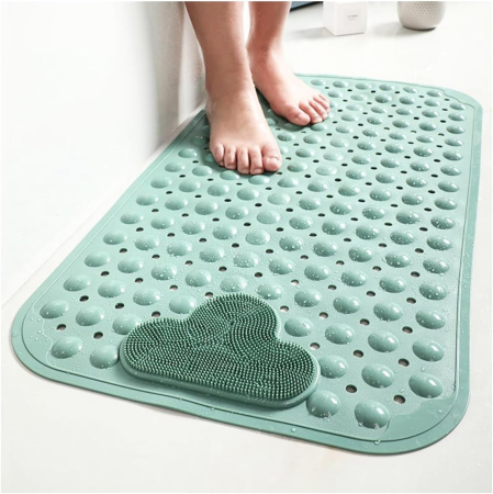 Covorase baie - Covoraș verde de duș anti-alunecare cu orificii de scurgere si ventuze 70x40 cm