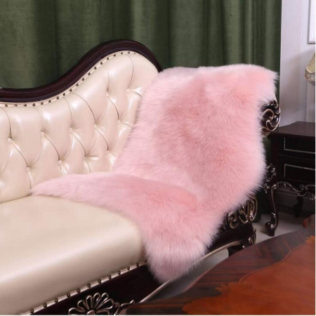Covoraș roz din blana de oaie artificiala, moale, usor, 80x180 cm [5]