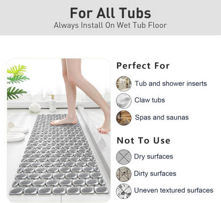 Covoraș de duș anti-alunecare 90x40 cm, cu 156 ventuze, gri [8]