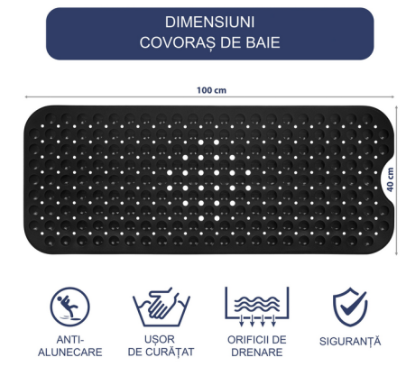 Covoraș de duș anti-alunecare 40x100 cm, cu 200 ventuze, Negru [2]