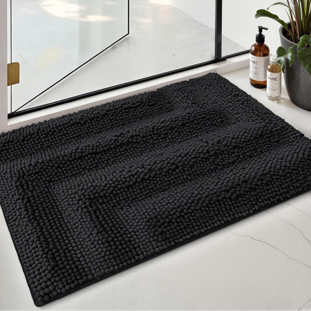 ACCESORII BAIE - Covoraș moale de duș anti-alunecare, lavabil, negru 50x80 cm