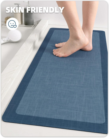 Covoraș moale de baie anti-alunecare, lavabil, albastru 43x100 cm [6]