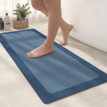 Covorase baie - Covoraș moale de baie anti-alunecare, lavabil, albastru 43x100 cm