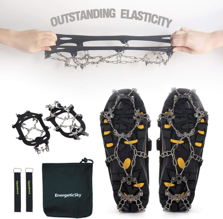 Crampoane metalice antiderapante pentru bocanci de alpinism, 19 buc pe suport elastic negru M [3]