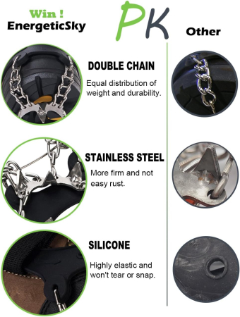 Crampoane metalice antiderapante pentru bocanci de alpinism, 19 buc pe suport elastic negru M [1]