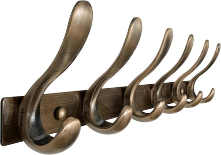 Cuiere - Cuier cu 6 carlige pe suport din otel inoxidabil bronz antic 44x12x6 cm
