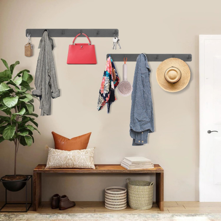 Cuiere cu 6 carlige pe suport din otel inoxidabil gri, set 2 bucati 35 x 8 x 8 cm [4]