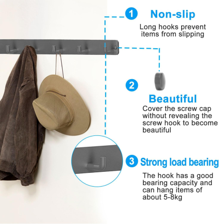 Cuiere cu 6 carlige pe suport din otel inoxidabil gri, set 2 bucati 35 x 8 x 8 cm [5]