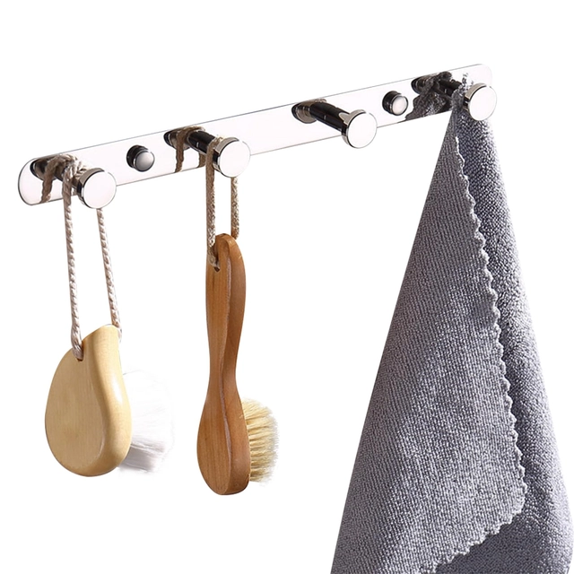 Cuiere - Cuier cu 4 carlige pe suport din otel inoxidabil argintiu 30x2.5x4 cm