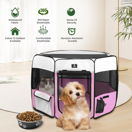 Culcus portabil pliabil pentru animale, X-ZONE, ROZ/ALB, diametru 75cm, inaltime 40 cm [1]