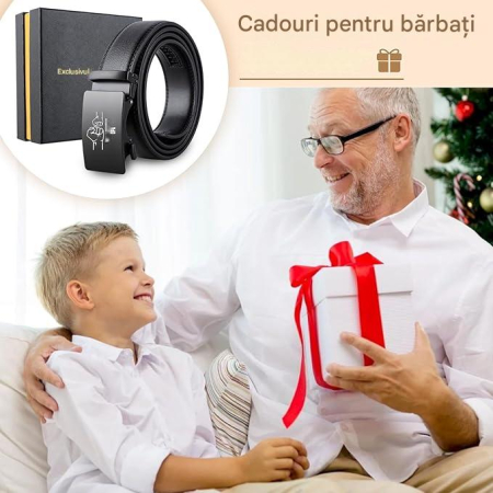 Curea cu blocare automata din piele PU pentru barbati, 3.5x130 cm [5]