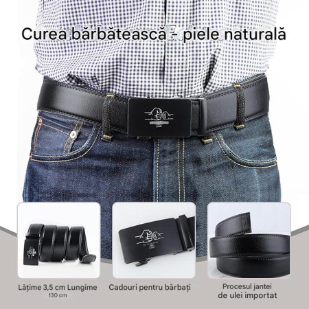 Curea cu blocare automata din piele PU pentru barbati, 3.5x130 cm [1]