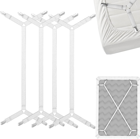 lenjerie pat - Curele elastice tensionare cearsaf pat, set 4 bucati